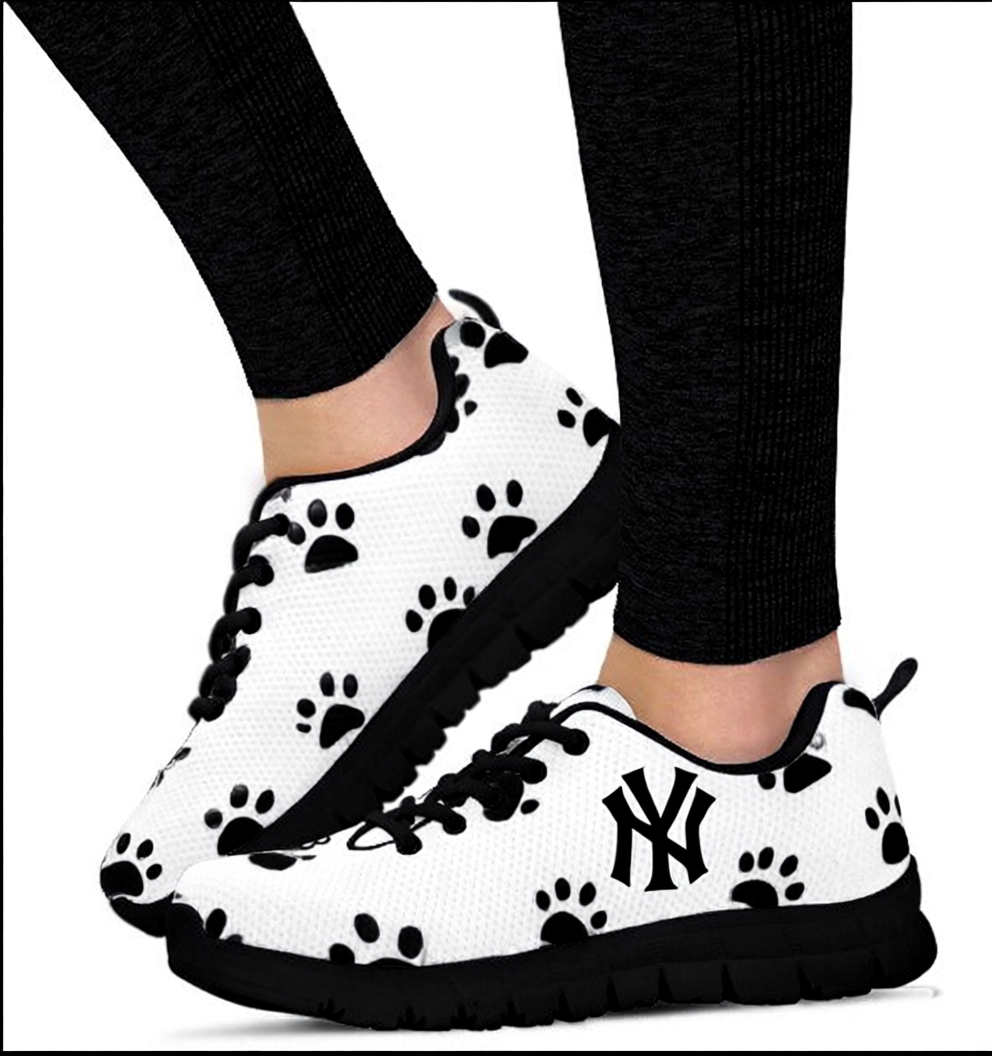 Paw Print Sneakers– White Lace-Up Casual Shoes with Black Paw Pattern - Image 2