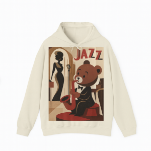 Vintage Jazz Bear Hoodie – Retro Music Art Graphic Sweatshirt