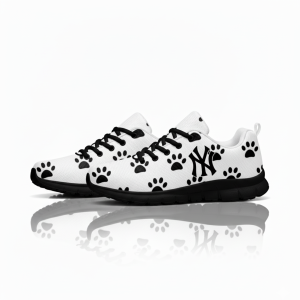 Paw Print Sneakers– White Lace-Up Casual Shoes with Black Paw Pattern